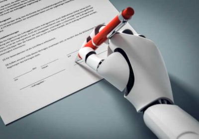 Robot signing a contract