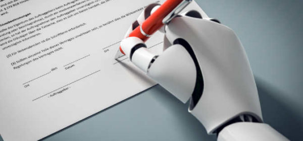 Robot signing a contract